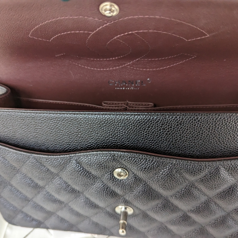 Chanel bag jumbo flap bag, caviar skin, black color classic timeless piece
